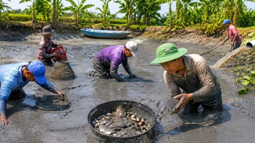 Experience authentic local culture with Vietnamese Language Journey through traditional mud fishing activities in the Mekong Delta.